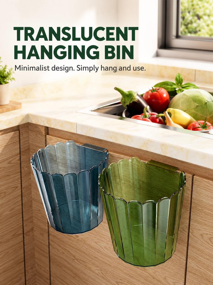 1pc Wall-Mounted Trash Can, 16 * 16.5cm Transparent Plastic Hanging Garbage Bin, Space-Saving Waste Container With Hook Design For Kitchen Cabinet, Bedroom, Office, Bathroom & Home Use - Multicolor - View 1