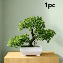 Artificial Welcoming Pine Bonsai Ornament, Artificial Branches And Leaves With Minimalist White Pot, Durable Design With Fade-Resistant Color, Suitable For Living Room And Office Desk, Adds Fresh Greenery And Creates A Healing Atmosphere Desktop Decoration - White - View 18