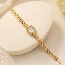 1pc Vintage Gold Women's Quartz Watch Rhinestone Square Dial Watch For Women Jewelry Gift - Style 1 - View 5