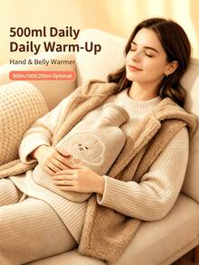 Cute Plush Cover Hot Water Bottle, Removable Washable Sleeve, Thick Explosion‑Proof Rubber Hand Warmer, Reusable Fill‑In Water Heating Bag For Students, Daily Indoor Hand & Body Warm Accessory - Multi-color - View 1
