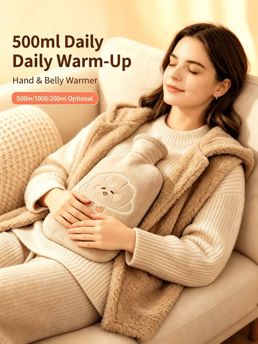 Cute Plush Cover Hot Water Bottle, Removable Washable Sleeve, Thick Explosion‑Proof Rubber Hand Warmer, Reusable Fill‑In Water Heating Bag For Students, Daily Indoor Hand & Body Warm Accessory - Multi-color - View 1