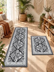 1/2pcs Autumn Vintage Diatomaceous Earth Mat, Retro Bohemian Floral Pattern Style, Super Absorbent, Non-Slip, Perfect For Bathroom, Kitchen And Dining Room, Quick Drying, Perfect Gift For Home Decor And Bathroom Mat, Holiday Gift! - Multicolor - View 2