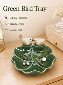1pc Creative Bird Ceramic Tray, Elegant Lotus Shaped Decorative Dish, Fashionable Multi-Functional Jewelry, Small Accessories, Dessert And Snack Storage Plate, Suitable For Vanity, Coffee Table, Living Room Home Desktop Decor - Multicolor - View 5