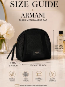 Giorgio Armani Armani Black Mesh Makeup Bag, 20*7*12.4cm, Mesh Texture, Durable & Portable, Smooth Zipper, Visible Storage, Versatile For Travel, Toiletries, And Daily Makeup - Black - View 4