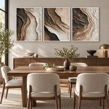 3pcs Dark Brown Geometric Line Abstract Modern Poster Wall Art, Canvas Painting, Ideal Gift For Room Decor, Living Room Home Decor, Bathroom Decor, Unframed - Multicolor - View 1