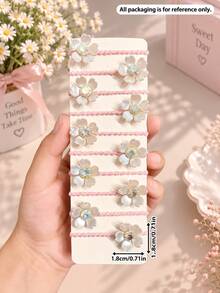 10 buah Ikat Rambut Elastis Tinggi Motif Bunga Rhinestone 3D untuk Anak Perempuan, Aksesori Rambut Sehari-hari, Sekolah, dan Kasual yang Lucu dan Serbaguna untuk Anak Perempuan Kecil - Putih - View 5