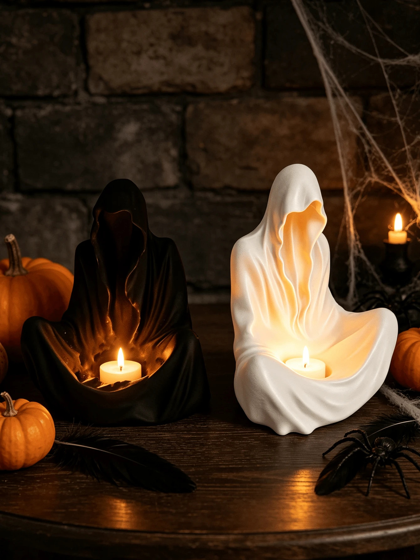 Mysterious Cloak Man Candle Holder Statue Halloween Atmosphere Decor, Comes With Gift Storage Bag, Not For Direct Use On Top Of Candles, Suitable For Christmas Season, Holiday Parties, Business Trips, Holiday Celebrations, Gift For Lovers And Friends - Multicolor - View 1