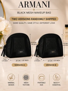 Giorgio Armani Armani Black Mesh Makeup Bag, 20*7*12.4cm, Mesh Texture, Durable & Portable, Smooth Zipper, Visible Storage, Versatile For Travel, Toiletries, And Daily Makeup - Black - View 10