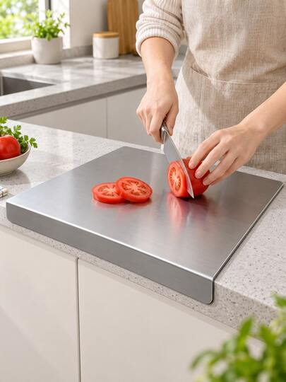 Tabla de cortar de acero inoxidable con bordes, tabla de picar de metal para encimera de cocina, tabla de cortar de acero inoxidable de una sola pieza, adecuada para la preparación de alimentos