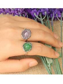 1pc Healing Natural Gemstone Crystal Ring For Women Men Silver Color Opening Lotus Leaf Adjustable Rings Wedding Fashion Jewelry Gift G776 - Ring - View 5