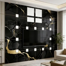 1 Roll Marble Pattern Kitchen Countertop Sticker, Waterproof Easy-Tear Sticker, Glossy Marble Texture, Suitable For Kitchen, Bathroom, Table, Etc., Wall Sticker, Vinyl Sticker, For Home Decor, Spring Decor, Holiday Decor Sticker, Birthday Graduation Gift, Wallpaper, Wall Sticker, Room Decor, Wall Decor - Black - View 9
