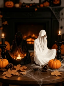 Mysterious Cloak Man Candle Holder Statue Halloween Atmosphere Decor, Comes With Gift Storage Bag, Not For Direct Use On Top Of Candles, Suitable For Christmas Season, Holiday Parties, Business Trips, Holiday Celebrations, Gift For Lovers And Friends - Multicolor - View 4