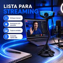 Cámara Web HD con Micrófono, Cuello Flexible y Luces LED Ajustables, Webcam USB para Computadora PC o Laptop, Ideal para Home Office, Clases en Línea y Videollamadas - 1 pieza - Ver 8