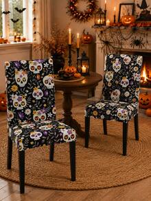 1/2/4pcs Printed Milk Silk High Back Chair Cover, Polyester Fiber Elastic All-Season Universal One-Piece Removable Washable Living Room Dining Room Bedroom Autumn Halloween Decoration Home Chair Cover - Multicolor - View 5