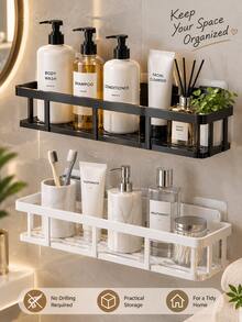 Large-Capacity, Wall-Mounted Shower Rack-Drill-Free And Space-Saving. Suitable For Bathrooms And Kitchens, It Is Easy To Install And Perfect For Storing Toiletries, Cosmetics, And Other Items. Shower Caddy, Bathroom Storage Rack. - Multicolor - View 9