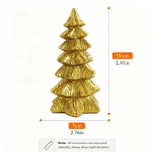 1pc Golden Christmas Tree Tabletop Decor, Vintage-Inspired Layered Tree Figurine With Textured Detail, Festive Freestanding Accent For Fireplace Mantel, Entryway, Shelf, Desk And Holiday Centerpiece - New Model - View 13