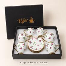 WGROOM 12pcs/Set (6 Cups And 6 Saucers) Rose Print Ceramic Tea Cup And Saucer Set, Gold Rim Coffee Cup Set, Elegant Afternoon Tea Set, Suitable For Home, Party And Gift - Multicolor - View 10