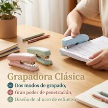Grapadora de oficina estilo Morandi, grapa hasta 20 hojas, dos modos de grapado permanente y temporal, giratoria, para escuela hogar oficina - Verde - Ver 2