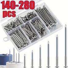 280pcs Multi-Function Hardware Nail Set, Steel Picture Hanging Nails & Wood Nails, With Storage Box, 6 Sizes, Smooth Surface, Metal & Plastic Material, Home Renovation - 280pcs - View 2