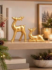 2pcs Gold Reindeer Figurines Set, Standing And Reclining Deer Statues, Christmas Tabletop Decor, Modern Nordic Home Decorations For Living Room, Mantel, Bookshelf, Dining Table, Holiday Centerpiece And Housewarming Gift - Christmas Reindeer Decoration - View 3