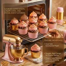 Rose Gold Rim Paper Cupcake Liners, Elegant Pleated Disposable Cake Cups, Easy-Release Grease-Proof Muffin Cups, Suitable For Baking Muffins, Cheesecakes And Brownies, Perfect For Christmas And Halloween - Pink - View 4