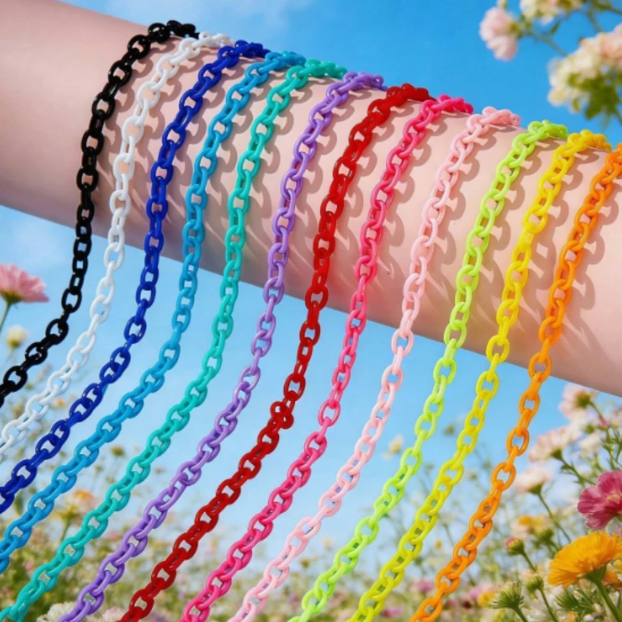 6/12/24pcs Multi-Color Fashion Acrylic Chain Accessories, Suitable For DIY Necklaces, Bracelets, Glasses, Masks, Chain Bags And Pendants - Multicolor - View 1