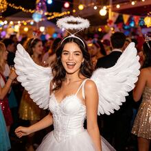 2pcs Black & White Angel Costume Wings And Halo, Adult Angel Costume Wings For Halloween - Multicolor - View 2