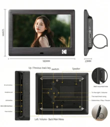 Kodak Bingkai Foto Digital RDPF-708C, Album Foto Elektronik Definisi Tinggi 7 inci, Layar Berkualitas Tinggi, Pemutar Foto dan Video Desktop Cerdas, Timer Hidup/Mati, Waktu yang Dapat Diatur - Hitam - View 11