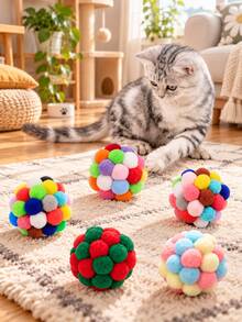 2pcs Colorful Sound Plush Ball Toys For Cats, Interactive Cat Teaser Toy, Cat Scratching & Chasing Training Ball, Indoor Pet Entertainment Supplies, Random Color Shipment - Multicolor - View 1