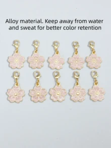 10pcs Four-Leaf Clover Lucky Keychains, Lucky Three-Leaf Clover Pendant Key Rings. Perfect Gift For Graduation, Wedding, Various Ceremonies And Packaging Decoration. - Pink Cherry Blossoms - View 2