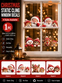 SUPSTICKER 1PC Static Window Stickers / Reusable Holiday Glass Decals / Christmas Characters / Window Art / Bedroom Decor - 1PC - View 1