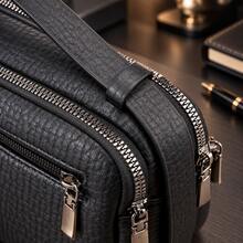 HOVI'S Multi-Zipper Compartment Textured PU Handbag - Portable Wristlet Design, Spacious Storage, Durable Material, Ideal For Daily/Travel Use - Black - View 3
