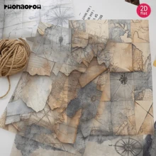 Ruonaorou 12pcs/Set Vintage Nautical Compass Map Translucent Vellum Paper Junk Journal Semi-Transparent Premium Distressed Ocean Navigation Material Vellum Paper Scrapbook Decoration DIY Junk Journal Diary Notebook Material Paper Envelope Greeting Card Vellum Paper Decoration (2D Flat A5) - A - View 6