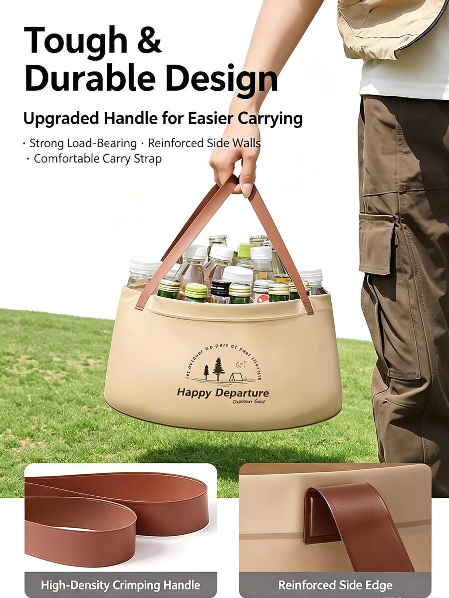 12L Outdoor Foldable Handheld Water Bucket - Collapsible Water Storage Bag - Lightweight Durable PVC Material - Camping Travel Water Storage Bag - Suitable For Hiking - Travel And Outdoor Activities - Multicolor - View 1