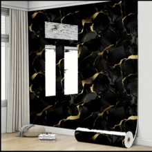 1 Roll Marble Pattern Kitchen Countertop Sticker, Waterproof Easy-Tear Sticker, Glossy Marble Texture, Suitable For Kitchen, Bathroom, Table, Etc., Wall Sticker, Vinyl Sticker, For Home Decor, Spring Decor, Holiday Decor Sticker, Birthday Graduation Gift, Wallpaper, Wall Sticker, Room Decor, Wall Decor - Black - View 3