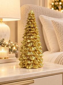 1pc Golden Christmas Tree Tabletop Decoration, Elegant Layered Pine Design, Festive Holiday Centerpiece For Fireplace Mantel, Dining Table, Shelf, Living Room, Office And Winter Home Decor - 1PC - View 10