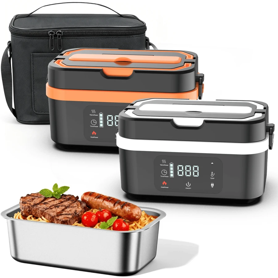 Portable Rechargeable Electric Lunch Box, Insulated Food Warmer With Stainless Steel Inner Liner, Fast Heating, Includes Thermal Bag And Utensils, Suitable For Camping, Car, Work, School, Office, Travel - Multicolor - View 1