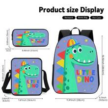 Cartoon Dinosaur 2D Print 3 Pieces Backpack Set, Large Capacity Backpack With Crossbody Bag And Pencil Case, Side Elastic Mesh Pocket For Water Bottle Storage, Wide Breathable Adjustable Shoulder Straps, Fresh Childlike Style For Daily Commute, Travel, Leisure And Storage - Printed Bag - View 7