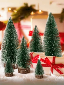Mini Snow‑Dusted Christmas Tree Ornaments, Artificial Flocked Small Pine Tree With Wooden Base For Tabletop, Micro Landscape, Xmas Home Decoration - Christmas Tree - View 10