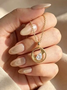 1pc Exquisite Pear-Shaped Pendant Necklace, Perfect Jewelry Choice For Women, Suitable For Proms, Parties, Dates, Holidays And Anniversaries - Oval Necklace - View 3