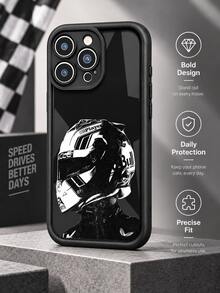 Black And White F1 Racing Helmet Phone Case, Hardcore Racing Driver Silhouette Cool Black Full Coverage Shockproof Soft Protective Cover Compatible With IPhone 18 17 16 15 14 13 12 11/Pro/ProMax/X/XR/XS/XSMAX/7/8/PLUS Compatible With Samsung/Honor - Black - View 7