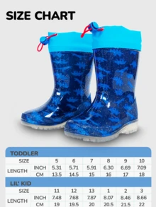 兒童雨靴，卡通藍色恐龍圖案，防水防滑雨鞋，適合男孩和女孩，穿脫方便，幼兒戶外雨季鞋類 - 藍色 - 查看 8