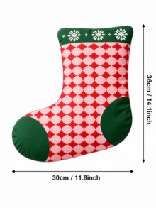 Christmas Stocking Pillow, Pink And Red Geometric Pattern Cushion With Green Cuff And Snowflake Design, Suitable For Sofa, Bedroom, Holiday Home Decor - Multicolor - View 3