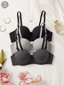 Set Of 3 Soft And Comfortable Seamless Wireless Bras With Quilting, Suitable For Small Bust - Multicolor - View 3