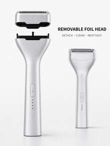 Rechargeable Reciprocating Foil Shaver For Men, Compact Electric Body Hair Groomer For Chest, Arms And Legs, Removable Foil Head, 300mAh Battery, Type-C Charging, 4 Battery Indicators, Silver/Gray - Multicolor - View 6