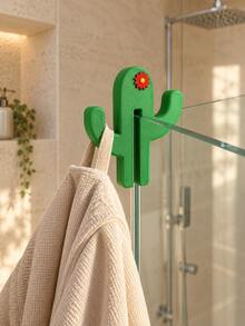 Cactus Shower Glass Hook, Cute Green Multifunctional Towel & Bathrobe Rack, Suitable For 8mm Frameless Glass, Drill-Free Bathroom Storage Hook, Can Hang Clothes, Bath Sponges & Toiletries - Multicolor - View 4