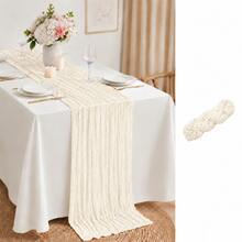 12 Pack Beige Cheesecloth Table Runner, Crinkle Gauze Table Runners With Soft Sheer Texture, Boho Rustic Table Decor For Wedding, Bridal Shower, Baby Shower, Birthday Party, Holiday Events, Farmhouse Dining And Home Decoration - Beige - View 20