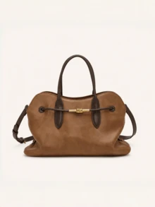 Dedoo Women's Two-Tone Patchwork Handbag & Crossbody Bag, Faux Leather Material, Twisted Metal Lock, Detachable Shoulder Strap, Large Capacity, Quiet Luxury Vintage Style, Suitable For Autumn Daily Commute & Office - Brown - View 4