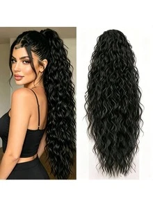 Long Curly Hair Claw Clip Ponytail Extension Piece, Natural Black Synthetic Curly Hair Accessory, Heat Resistant Voluminous, Suitable For Women's Daily Wear - Multicolor - View 1