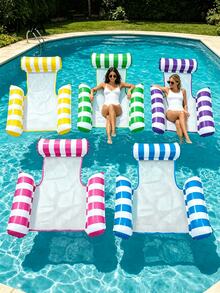 chongqishuishangfuchuang 1pc Inflatable Floating Bed, Minimalist 3-Tube Design, Striped Pattern, PVC Material, Suitable For Water, Pool, Beach, Theme Party, Inflatable Water Float, Floating Resting Seat, Requires Separate Air Pump Purchase - Three-tube Mesh Floating Bed - View 1